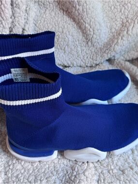 Reebok Royal Blue Knit Sock Sneakers with White Stripes